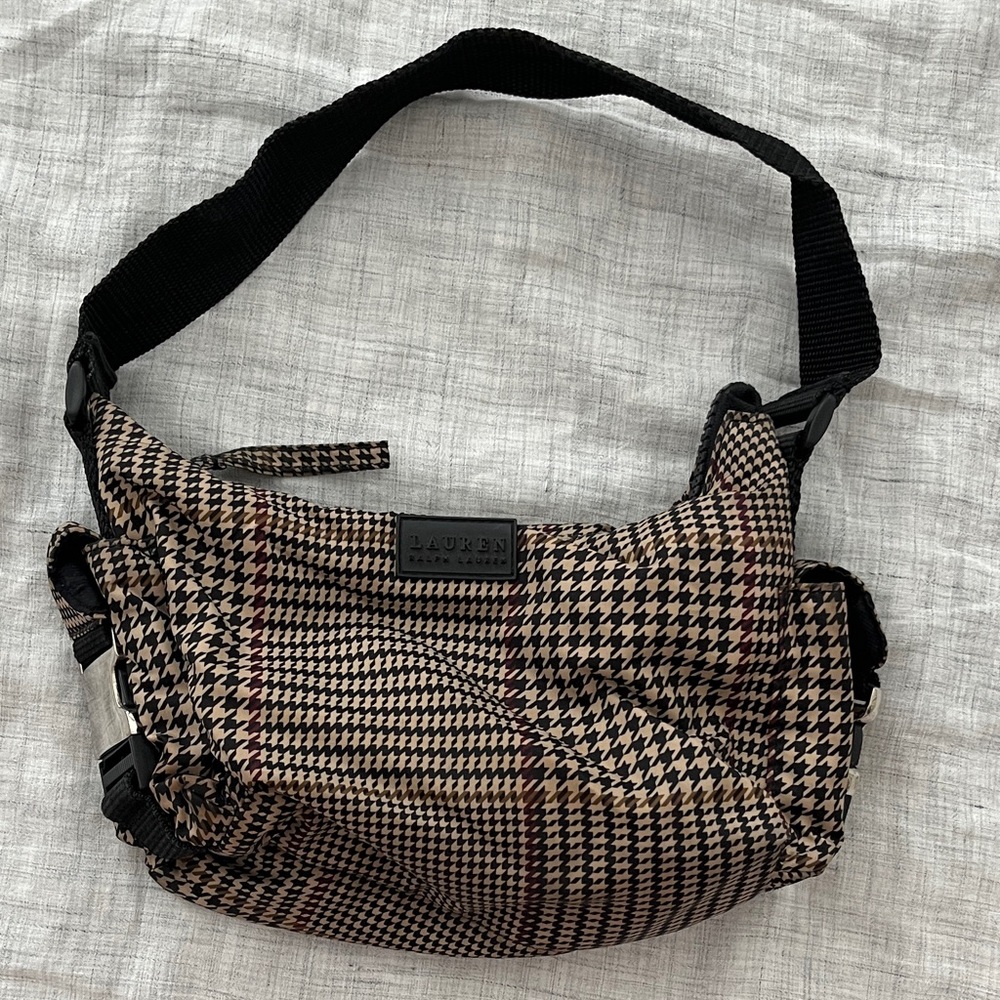 Vintage Y2K Lauren Ralph Lauren nylon houndstooth shoulder bag with buckles